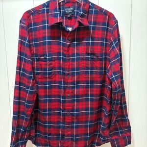 J Crew Flannel Shirt Men’s Size Large Red Blue White Plaid 100% Cotton NWT New